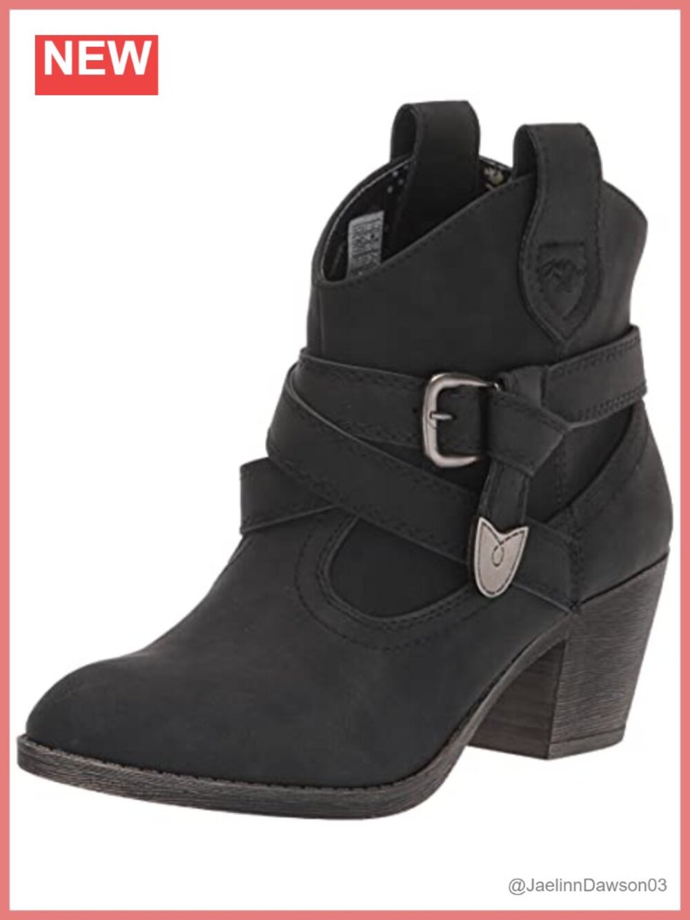 Western Ankle Boots for Women with Chunky Heel and Buckle, Size 7